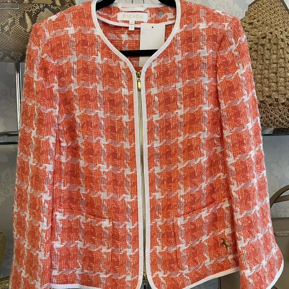 ESCADA Coral & Ivory Cotton Blend Knit Blazer/Jacket